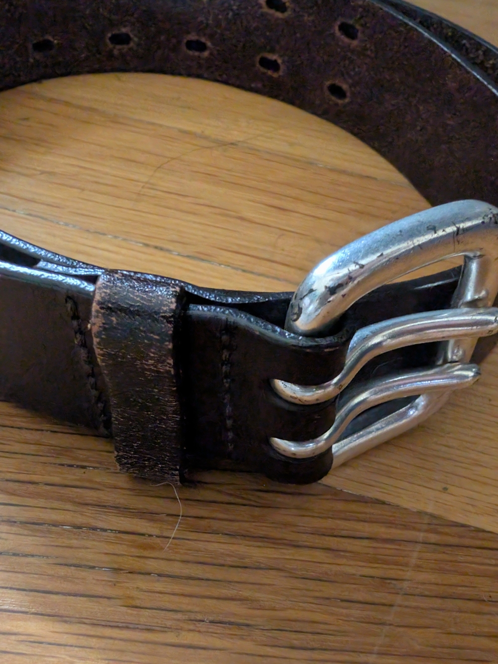 Express Brown Leather Women's Belt with Silver Triple-Prong Buckle